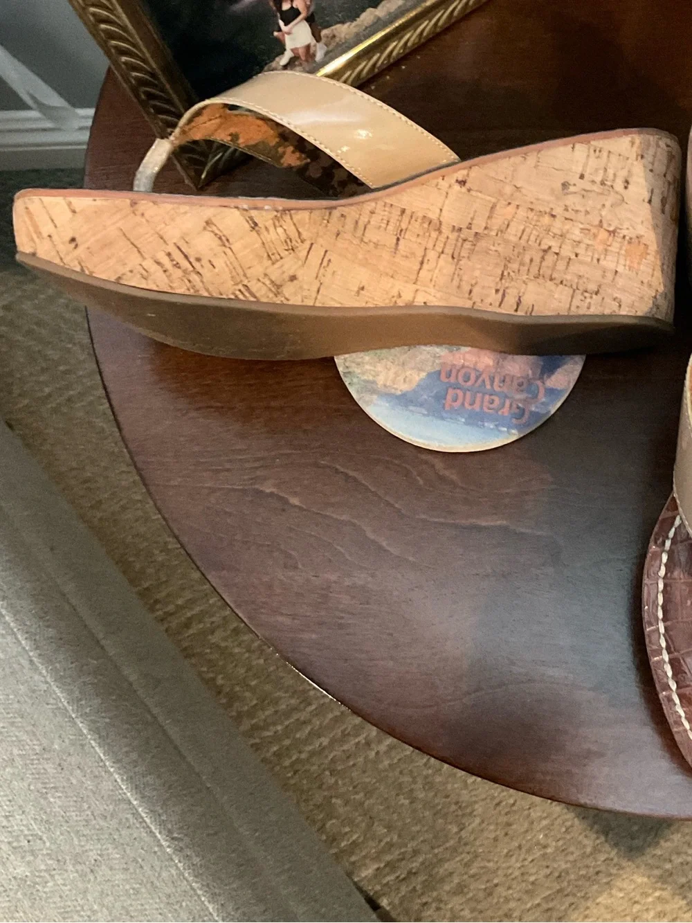 Sam Edelman Beige Thong Sandals with Tan Croc-Print Footbed